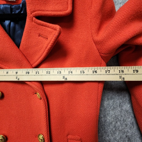 J. Crew Pea Coat Women 4 Red Stadium Cloth by Nello Gori Gold Buttons FLAWS READ - Picture 13 of 14